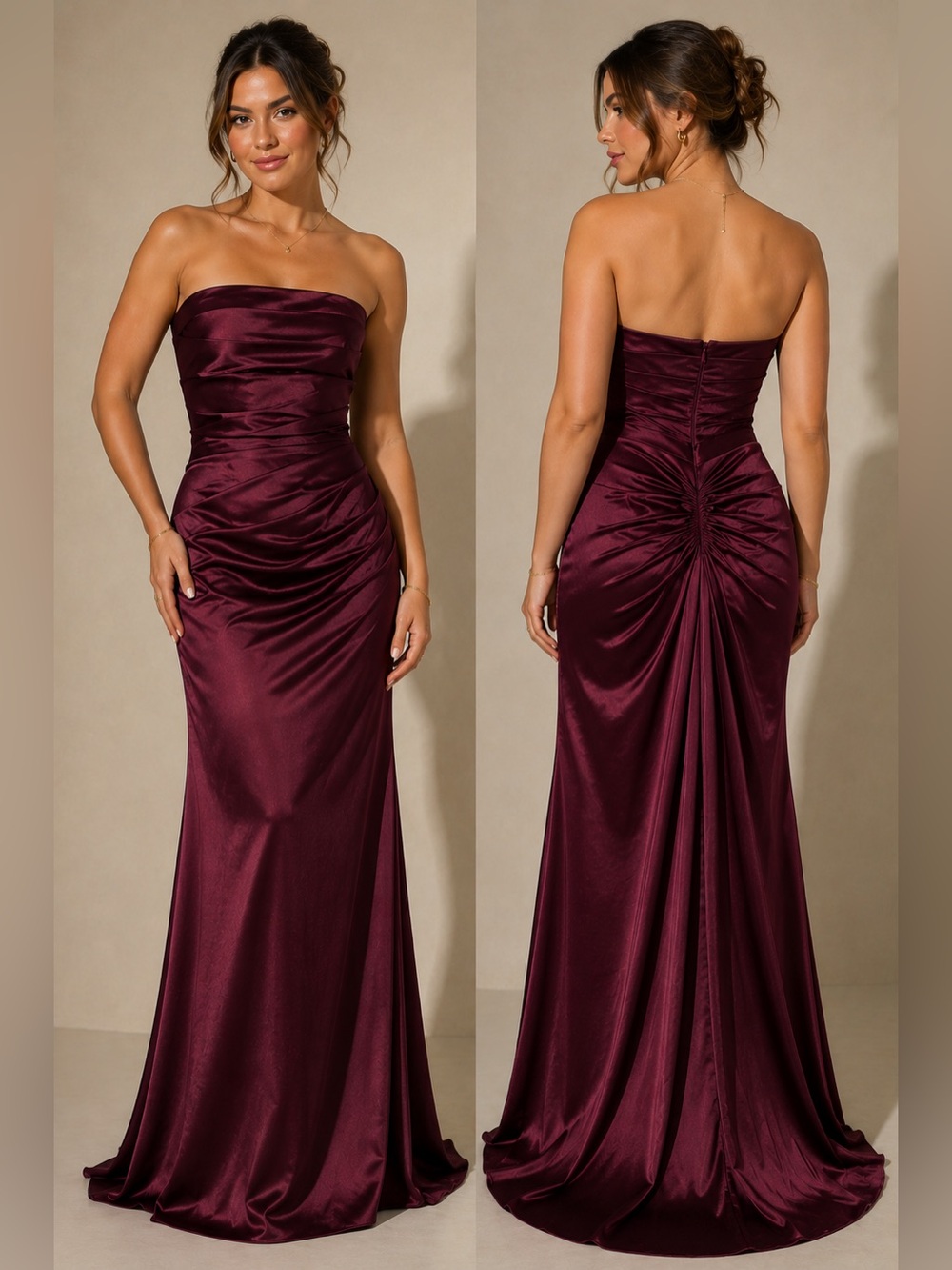 Galina Signature Burgundy Strapless Satin Mermaid Formal Gown | Size 10 | Prom